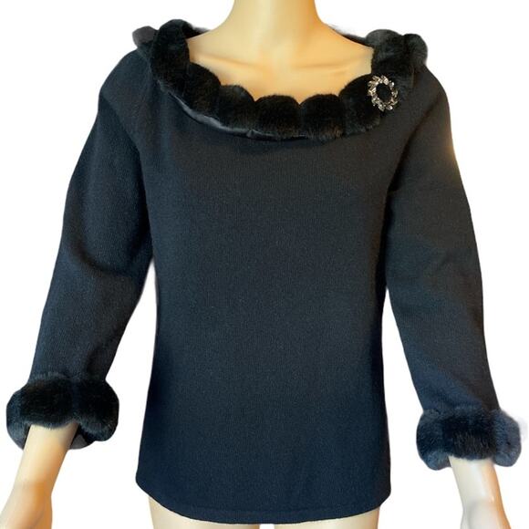 Jones New York Country Wool Blend Sweater M | Cashmere Angora  | Vintage Brooch - Picture 1 of 7